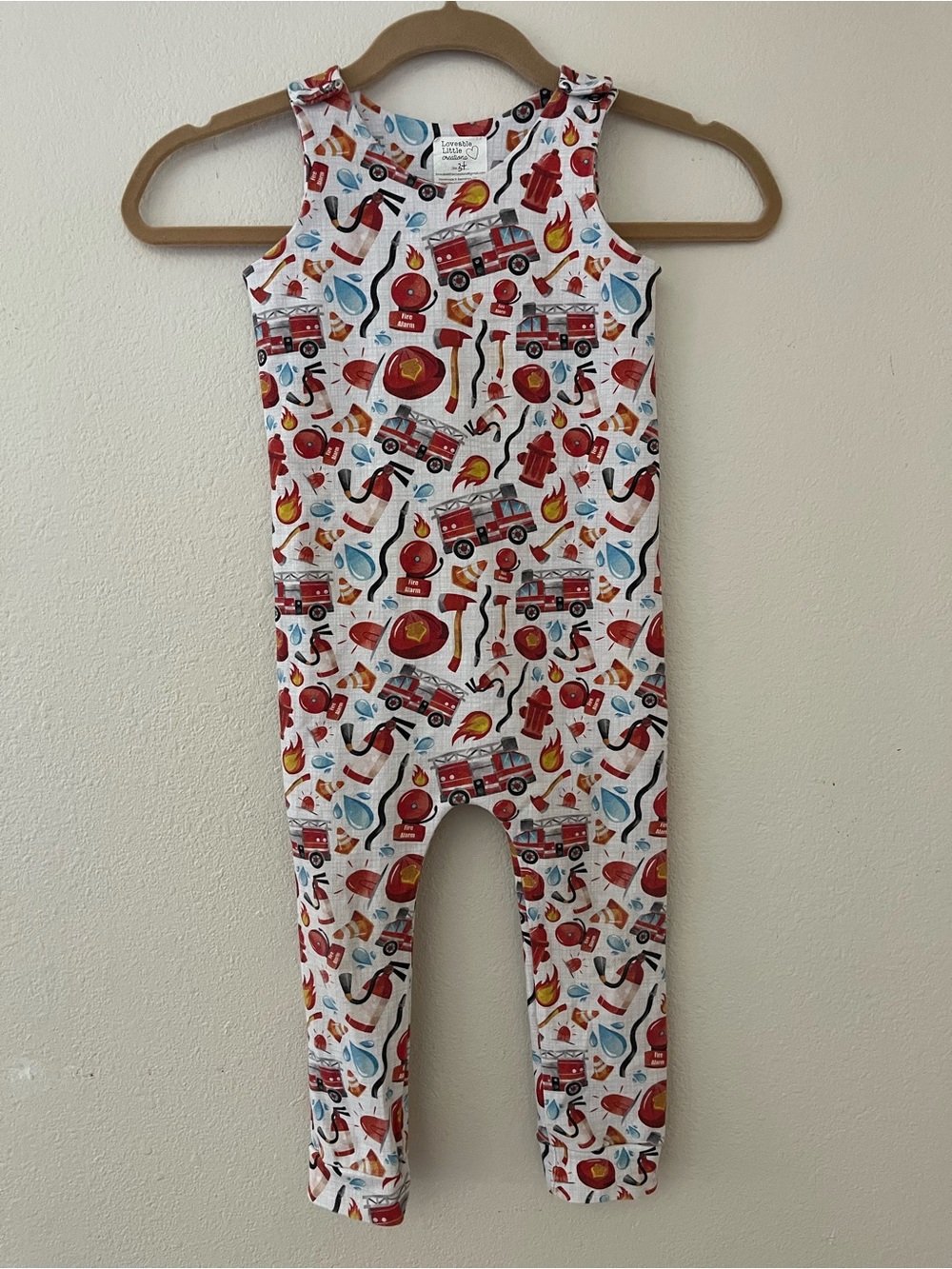 Firefighter Print Cotton Romper - Red, White, Blue
